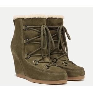 NEW $450 VERONICA BEARD Elfred Boots Lace-up Shearling Wedge Suede Ankle•6•Green